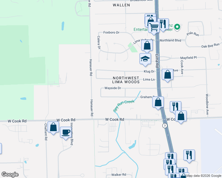 map of restaurants, bars, coffee shops, grocery stores, and more near 2210 Graham Drive in Fort Wayne