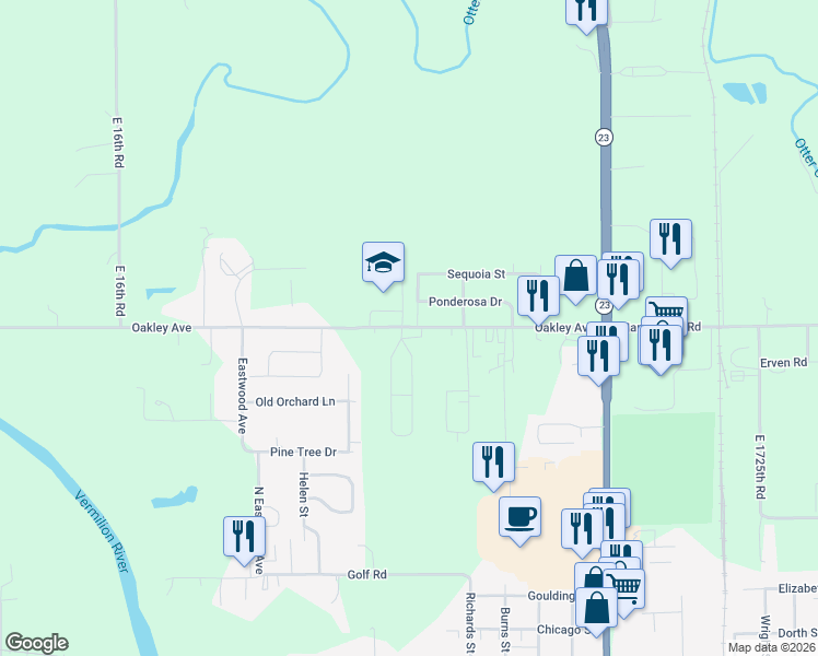 map of restaurants, bars, coffee shops, grocery stores, and more near 519 Oakley Avenue in Streator