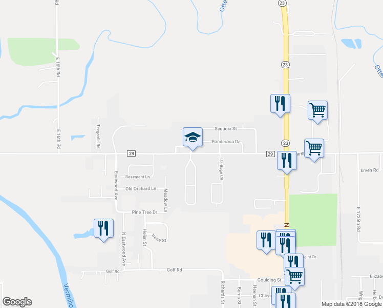 map of restaurants, bars, coffee shops, grocery stores, and more near 599 County Highway 29 in Streator