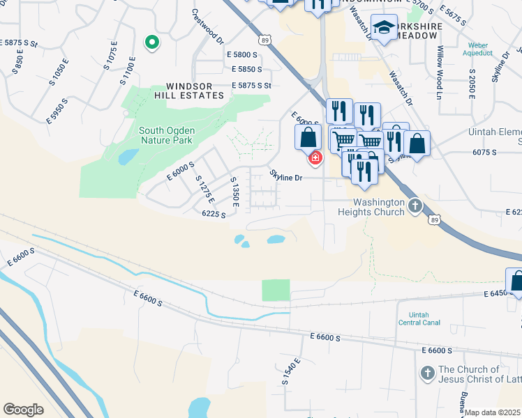 map of restaurants, bars, coffee shops, grocery stores, and more near 1411 East 6175 South in South Ogden