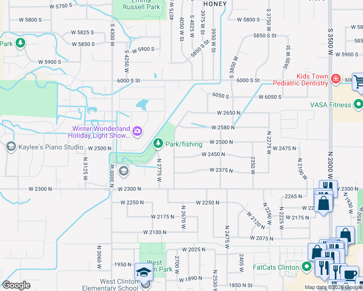 map of restaurants, bars, coffee shops, grocery stores, and more near 2679 West 2500 North in Clinton
