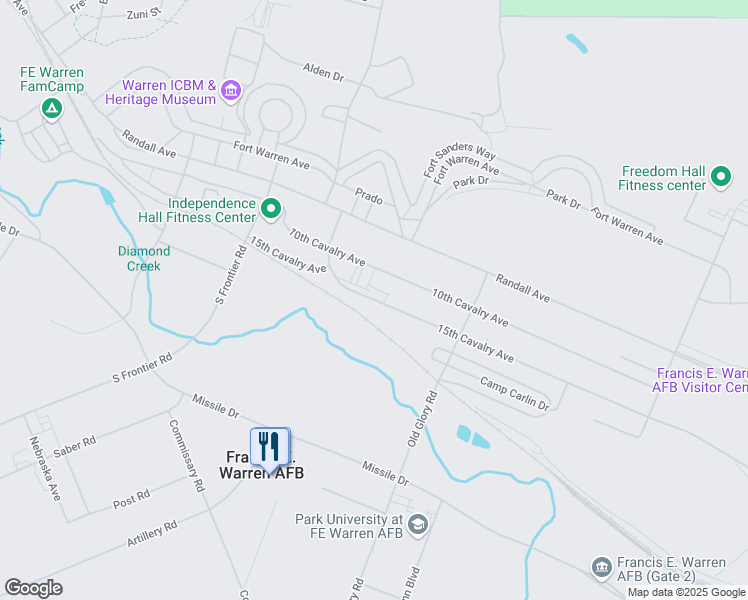 map of restaurants, bars, coffee shops, grocery stores, and more near 6907 15th Cavalry Avenue in Warren Air Force Base