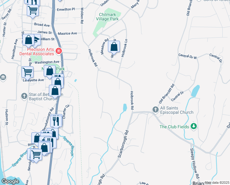 map of restaurants, bars, coffee shops, grocery stores, and more near 100 Holbrook Road in Briarcliff Manor