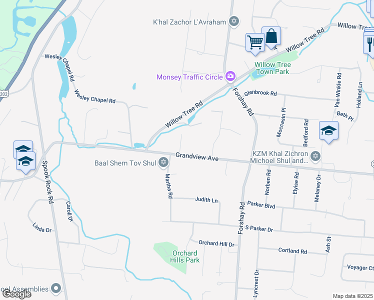 map of restaurants, bars, coffee shops, grocery stores, and more near 194 Grandview Avenue in Monsey