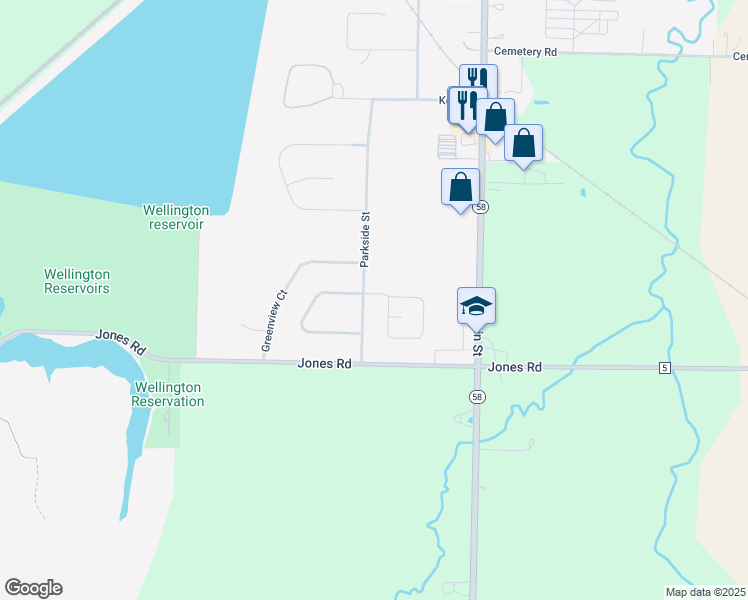 map of restaurants, bars, coffee shops, grocery stores, and more near 749 Parkside Reserve Street in Wellington
