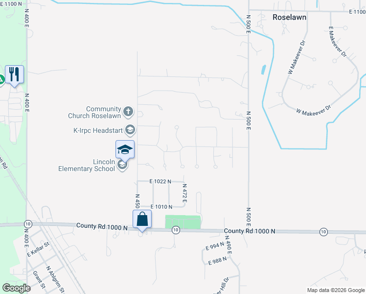 map of restaurants, bars, coffee shops, grocery stores, and more near 3000 470 East in De Motte
