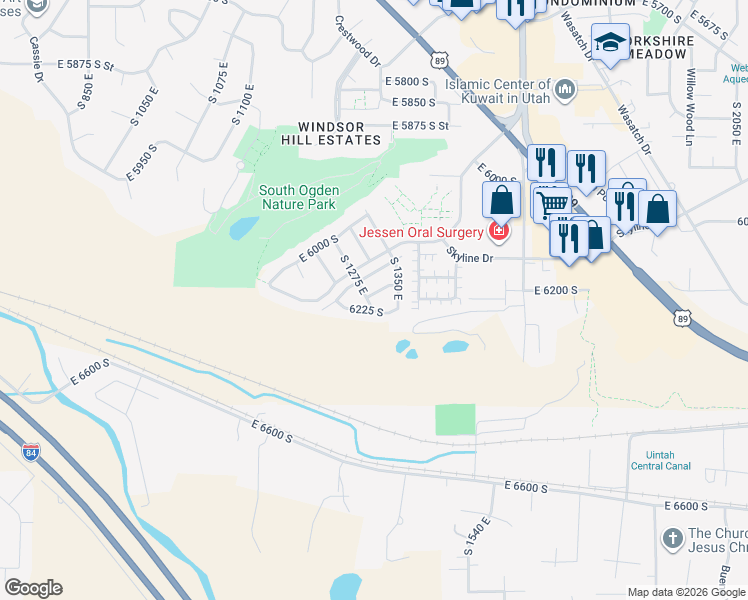 map of restaurants, bars, coffee shops, grocery stores, and more near 1283 6175 South in South Ogden