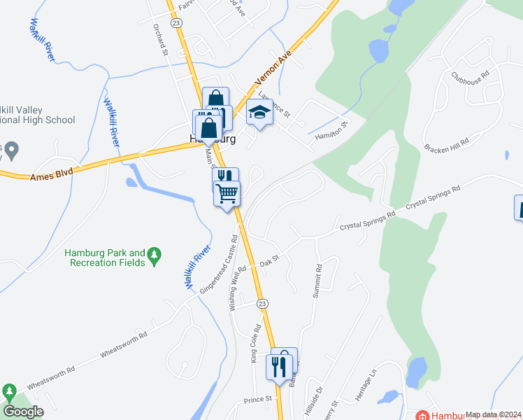 map of restaurants, bars, coffee shops, grocery stores, and more near 65 Falcon Ridge Way North in Hamburg