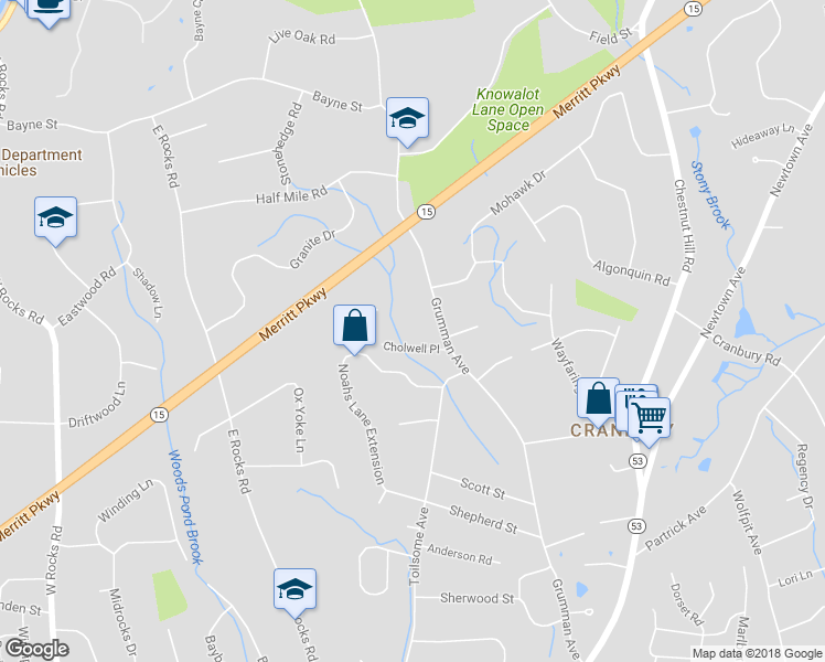 map of restaurants, bars, coffee shops, grocery stores, and more near 165 Grumman Avenue in Norwalk