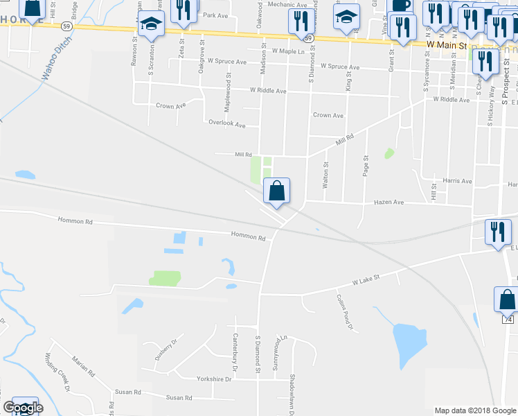 map of restaurants, bars, coffee shops, grocery stores, and more near 859 Emerald Lake Parkway in Ravenna