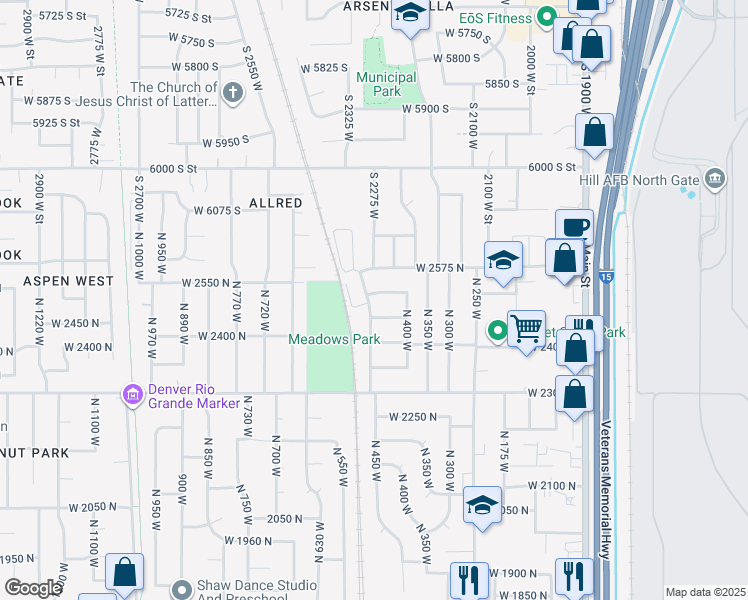 map of restaurants, bars, coffee shops, grocery stores, and more near 2512 North 475 West in Sunset