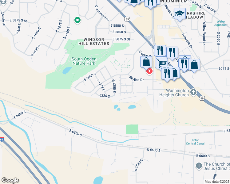 map of restaurants, bars, coffee shops, grocery stores, and more near 1349 6225 South in Ogden