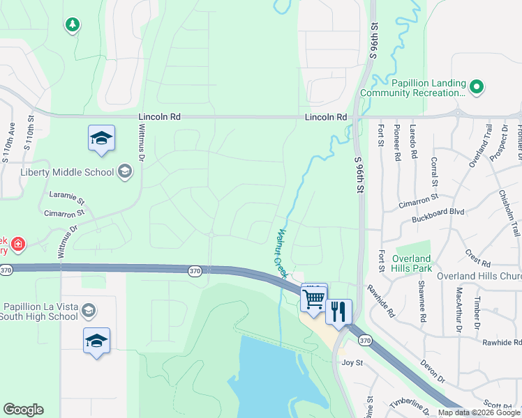 map of restaurants, bars, coffee shops, grocery stores, and more near Strategic Air Command Memorial Highway in Papillion
