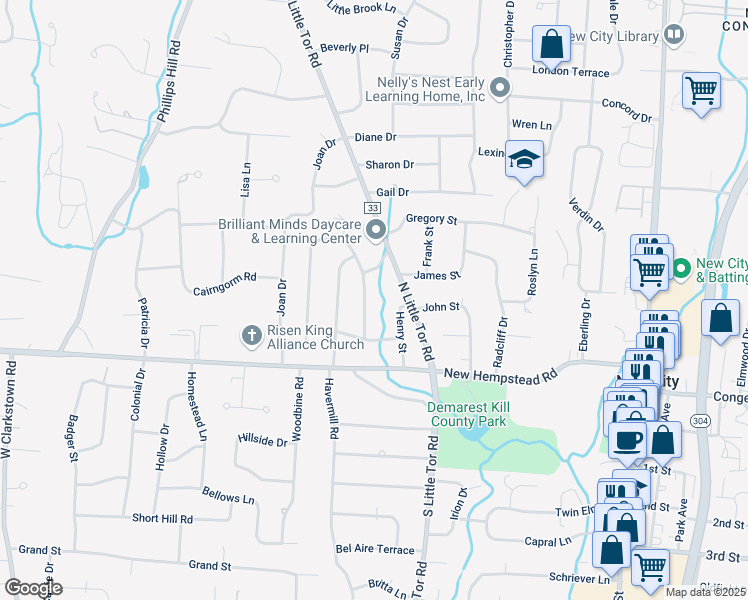 map of restaurants, bars, coffee shops, grocery stores, and more near 8 Greenwood Drive in New City