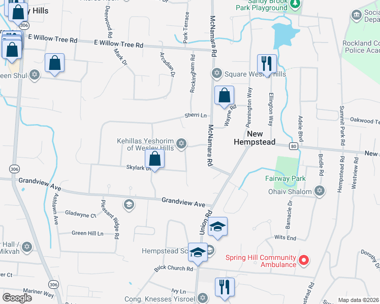 map of restaurants, bars, coffee shops, grocery stores, and more near 7 Tammy Road in Spring Valley