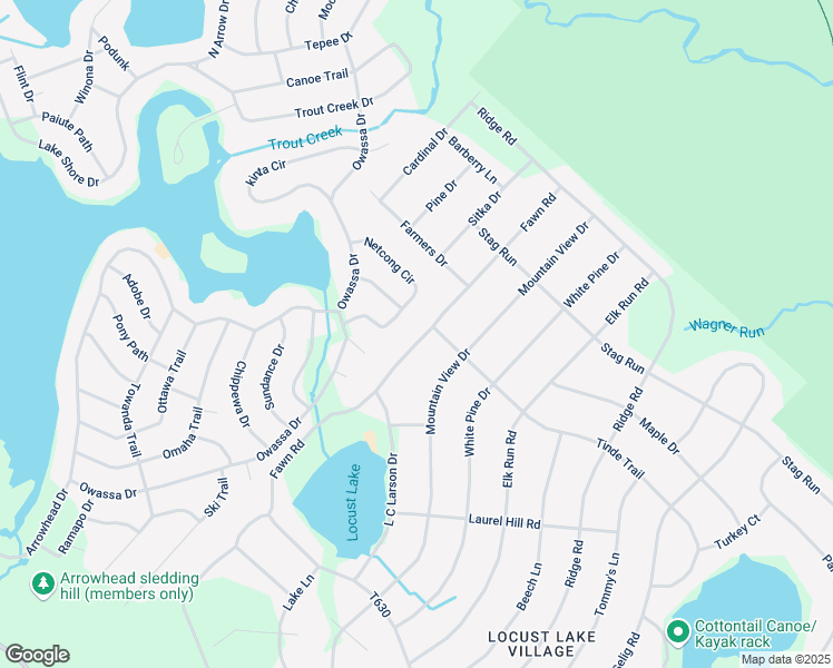 map of restaurants, bars, coffee shops, grocery stores, and more near 190 Fawn Road in Pocono Pines