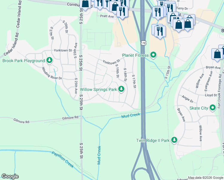 map of restaurants, bars, coffee shops, grocery stores, and more near 10902 Bandlytown Place in Bellevue