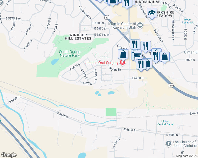 map of restaurants, bars, coffee shops, grocery stores, and more near 6154 1350 East in South Ogden