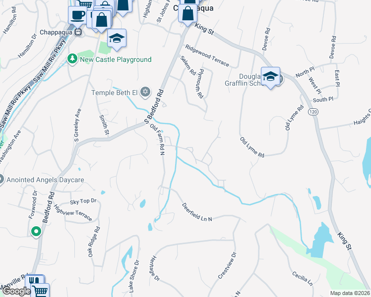 map of restaurants, bars, coffee shops, grocery stores, and more near 1 Waters Edge in Chappaqua