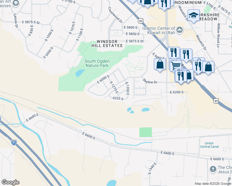 map of restaurants, bars, coffee shops, grocery stores, and more near 1296 East 6125 South in Ogden
