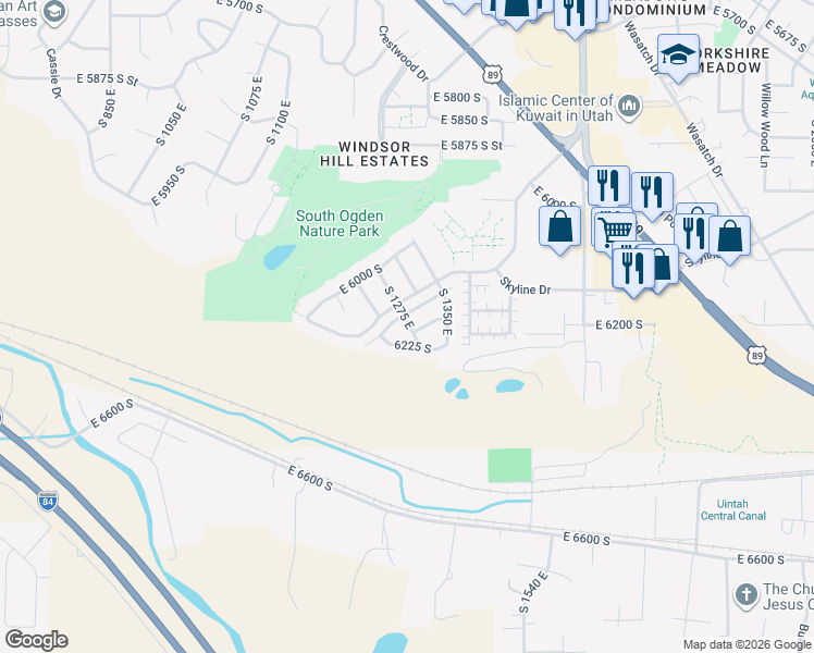 map of restaurants, bars, coffee shops, grocery stores, and more near 1296 East 6125 South in Ogden