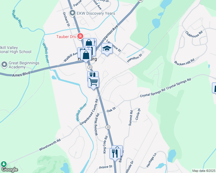 map of restaurants, bars, coffee shops, grocery stores, and more near 115 Falcon Ridge Way North in Hamburg