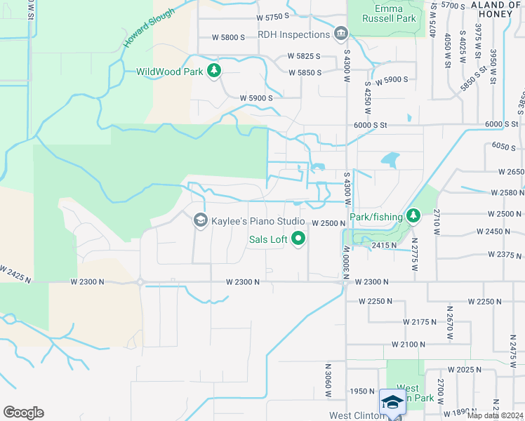map of restaurants, bars, coffee shops, grocery stores, and more near 2523 North 3250 West in Clinton