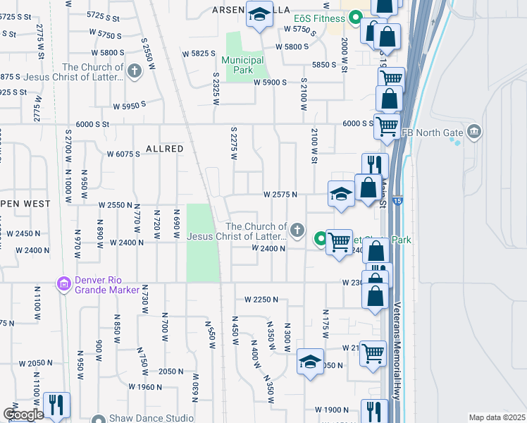 map of restaurants, bars, coffee shops, grocery stores, and more near 2534 North 400 West in Sunset