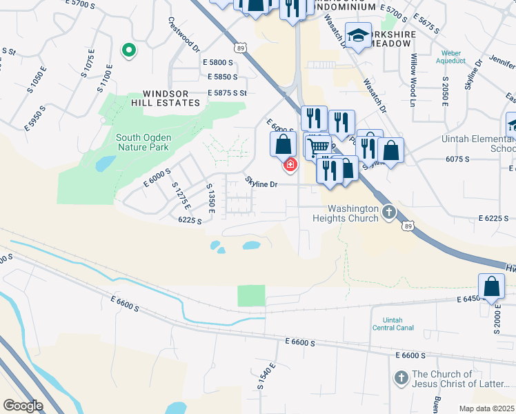map of restaurants, bars, coffee shops, grocery stores, and more near 6170 South 1450 East in South Ogden