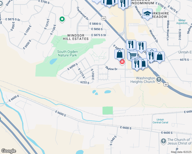 map of restaurants, bars, coffee shops, grocery stores, and more near 6167 South 1375 East in South Ogden