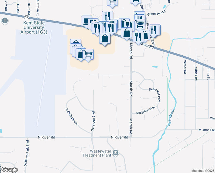 map of restaurants, bars, coffee shops, grocery stores, and more near 2876 Whit Avenue in Stow