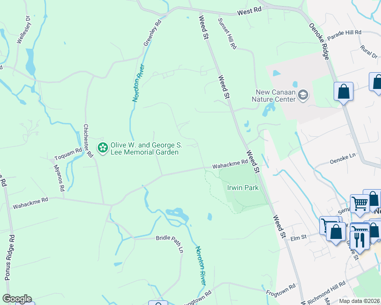 map of restaurants, bars, coffee shops, grocery stores, and more near 34 Bayberry Road in New Canaan