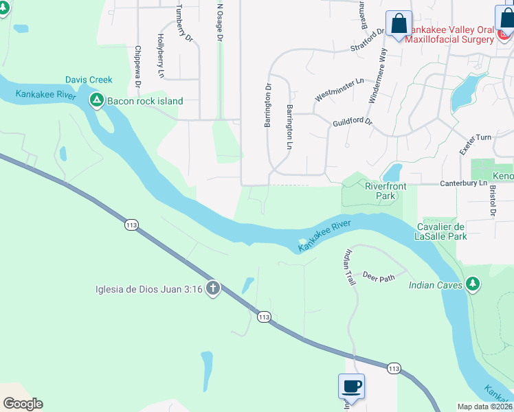 map of restaurants, bars, coffee shops, grocery stores, and more near 1684 Oak Street in Bourbonnais
