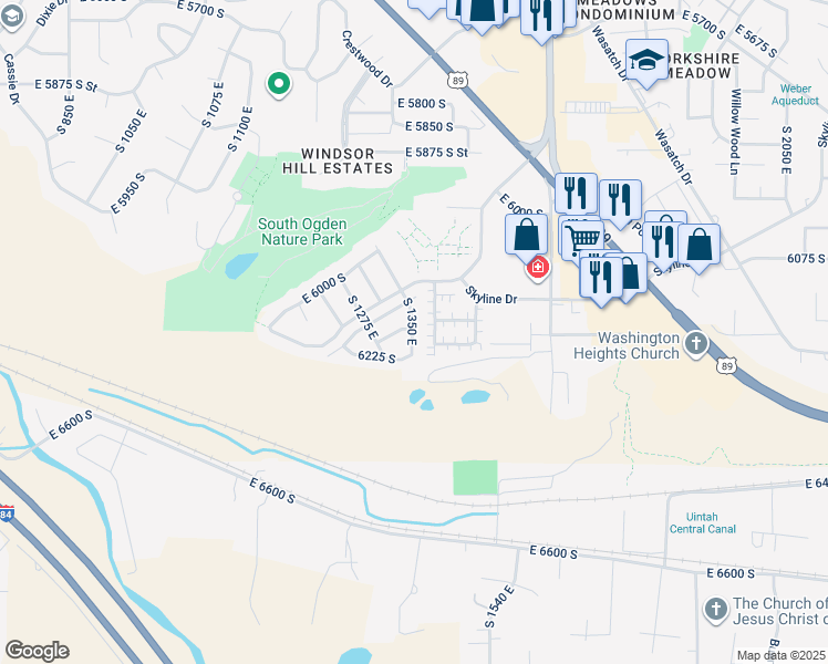 map of restaurants, bars, coffee shops, grocery stores, and more near 6154 1350 East in South Ogden