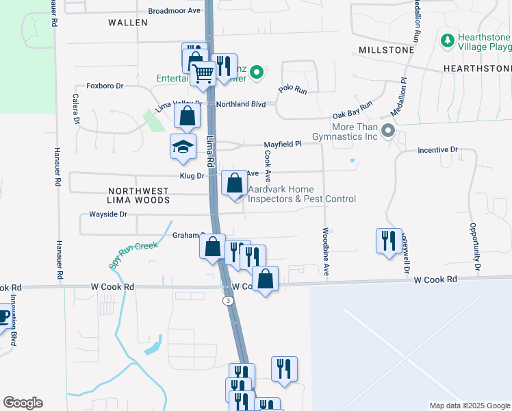map of restaurants, bars, coffee shops, grocery stores, and more near 1425 Wood Avenue in Fort Wayne