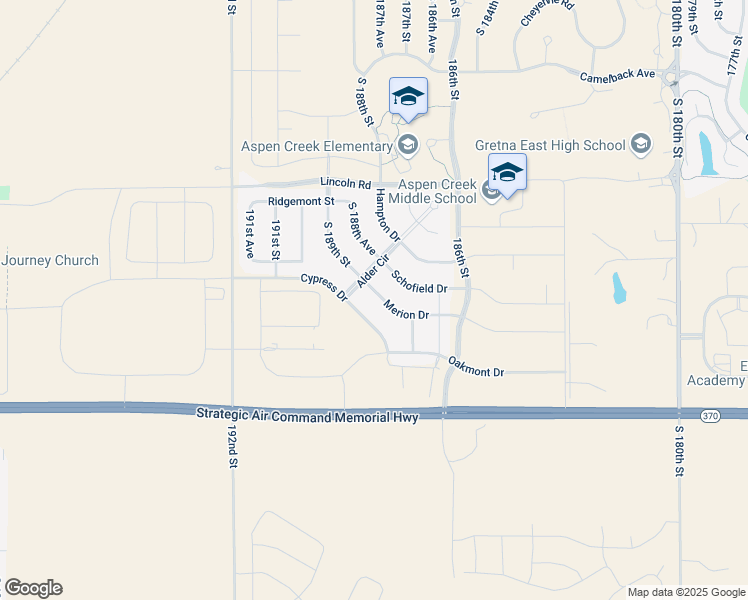 map of restaurants, bars, coffee shops, grocery stores, and more near 18907 Alder Drive in Omaha