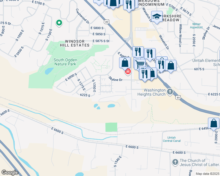 map of restaurants, bars, coffee shops, grocery stores, and more near 1437 Serene Valley Drive in South Ogden