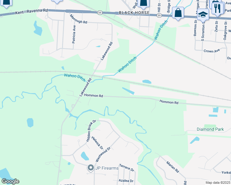 map of restaurants, bars, coffee shops, grocery stores, and more near 3271 Hommon Road in Ravenna