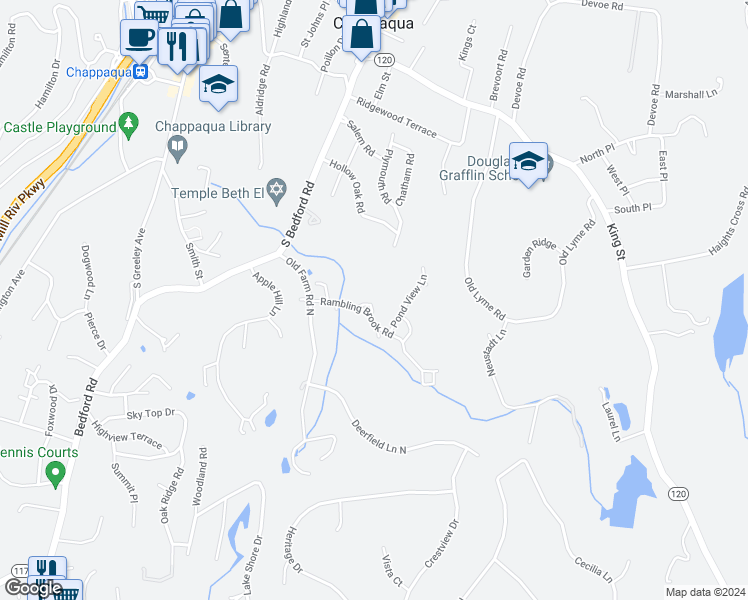map of restaurants, bars, coffee shops, grocery stores, and more near 171 Birchwood Close in Chappaqua
