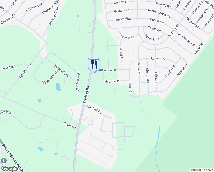 map of restaurants, bars, coffee shops, grocery stores, and more near 206 Victoria Drive in Tobyhanna