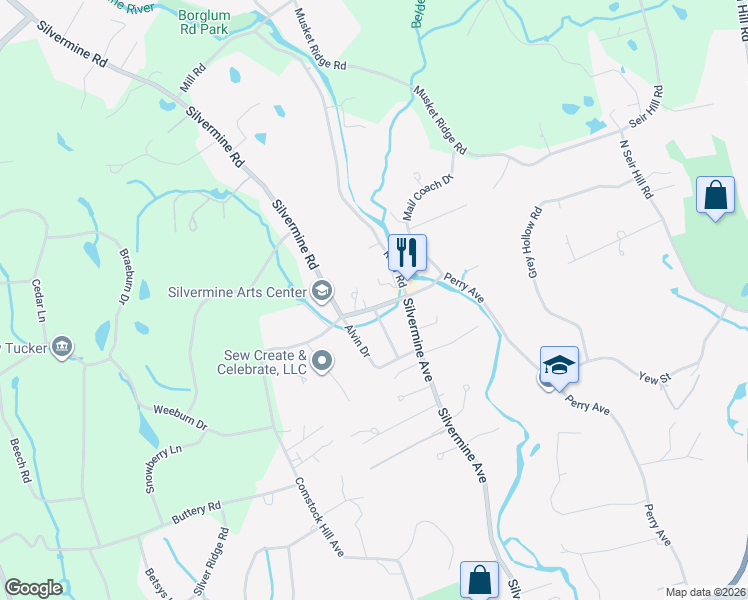 map of restaurants, bars, coffee shops, grocery stores, and more near 304 Silvermine Avenue in Norwalk