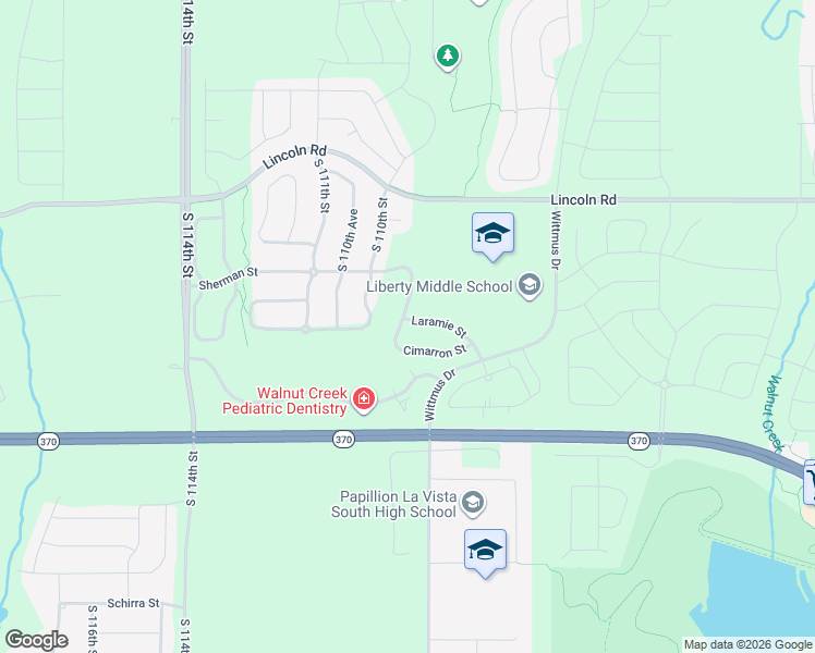 map of restaurants, bars, coffee shops, grocery stores, and more near 10908 South 109th Street in Papillion