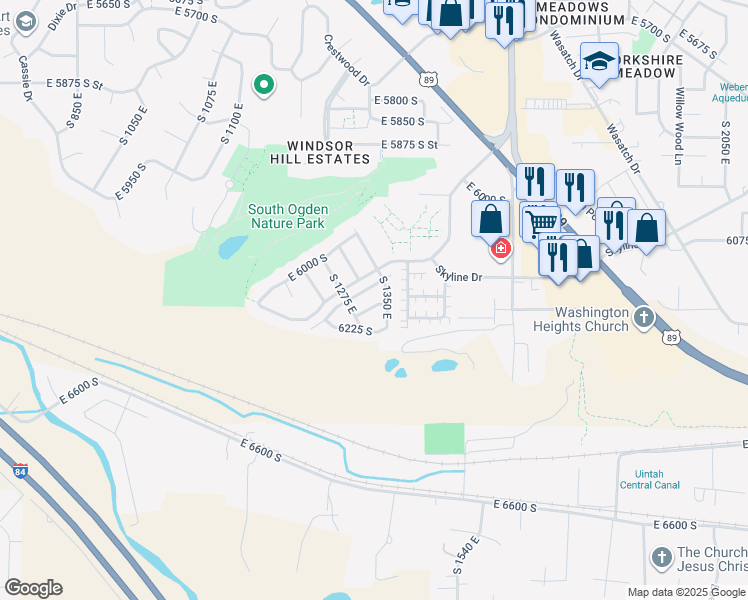map of restaurants, bars, coffee shops, grocery stores, and more near 1322 East 6175 South in South Ogden