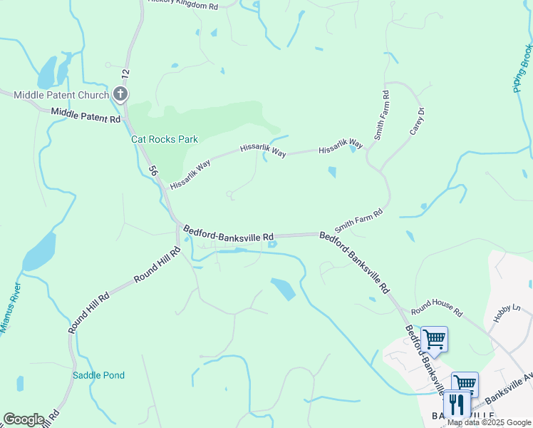 map of restaurants, bars, coffee shops, grocery stores, and more near 58 Bedford-Banksville Road in Bedford