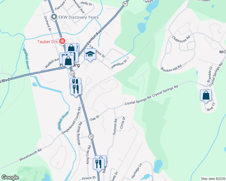 map of restaurants, bars, coffee shops, grocery stores, and more near 89 Falcon Ridge Way North in Hamburg