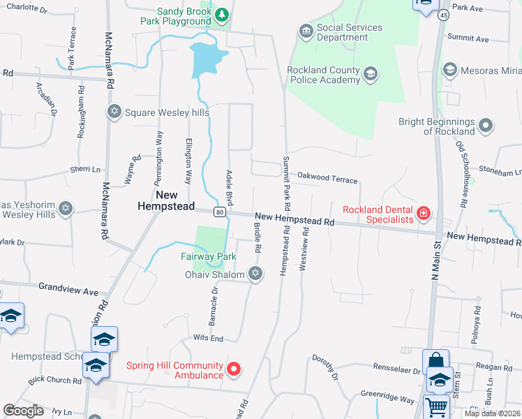 map of restaurants, bars, coffee shops, grocery stores, and more near 626 New Hempstead Road in Spring Valley