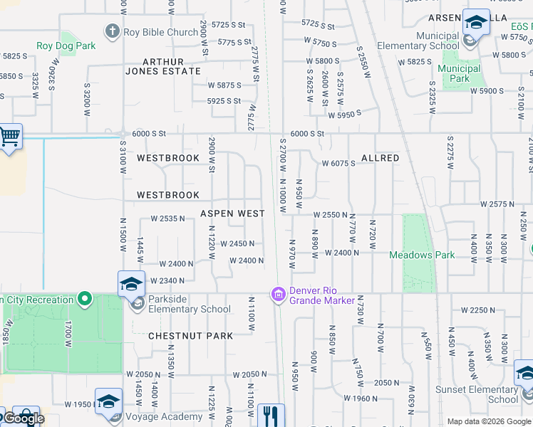 map of restaurants, bars, coffee shops, grocery stores, and more near 2544 North 1050 West in Clinton