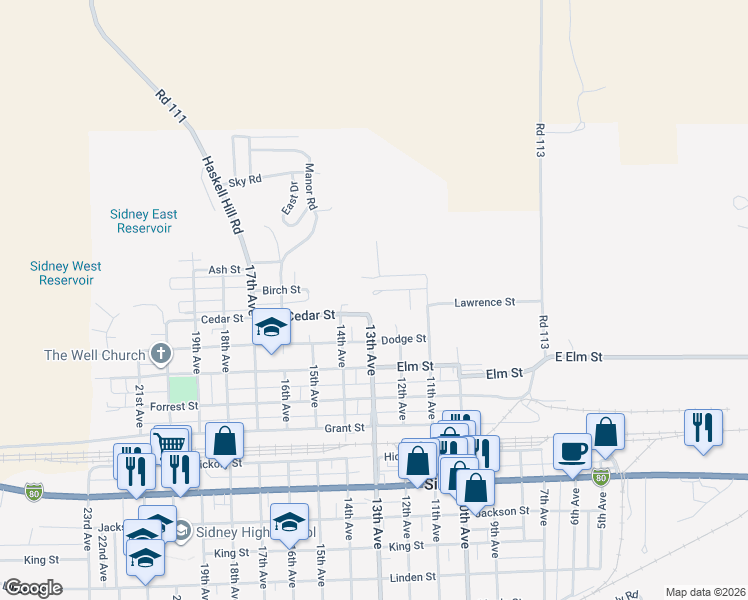 map of restaurants, bars, coffee shops, grocery stores, and more near 1245 Alta Vista Road in Sidney