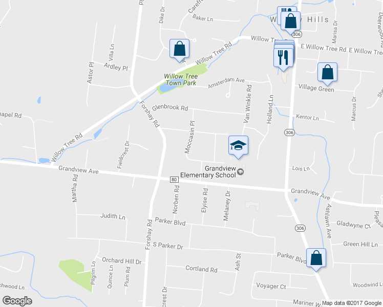 map of restaurants, bars, coffee shops, grocery stores, and more near 10 Moccasin Place in Monsey