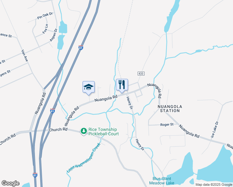 map of restaurants, bars, coffee shops, grocery stores, and more near 2671 Nuangola Road in Mountain Top